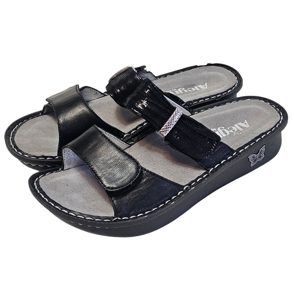 Alegria Shoes - Alegria Women’s Karmen Black Metallic Adjustable Straps Sandals Slide Size 37